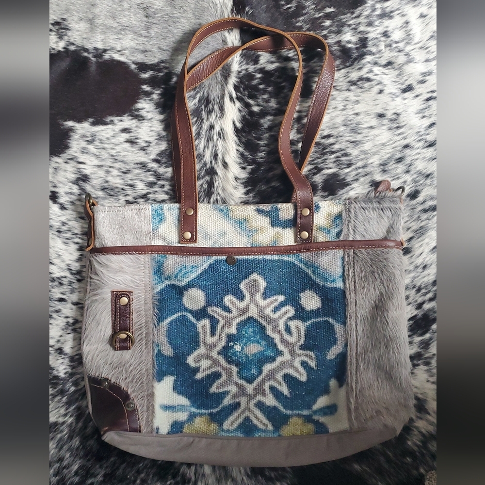 Myra Bag Blue and Brown Patterned Shoulder Bag